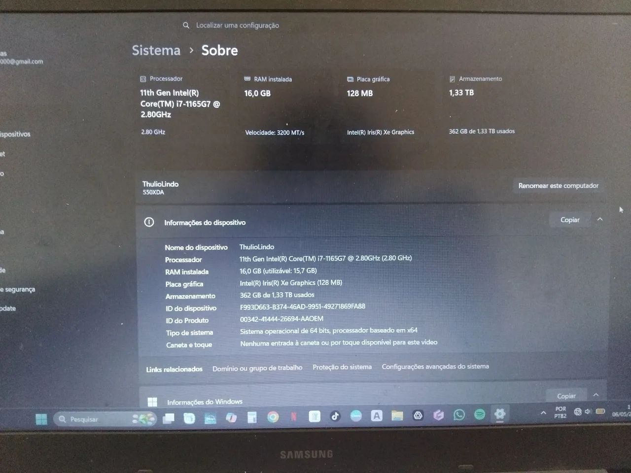Notebook Samsung Book Intel® Core? i7-1165G7 Windows 11 Home, 16GB