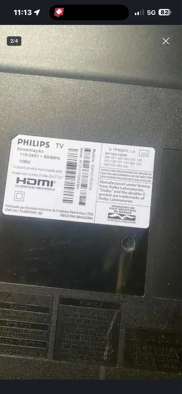 Tv Phillips 50 polegadas defeito na tela
