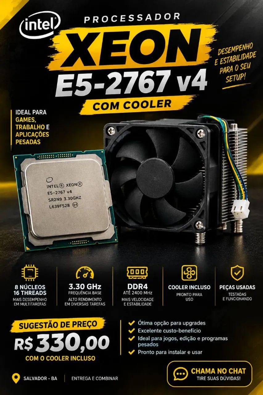 Kit processador  E5-2667 v4, + Cooler 