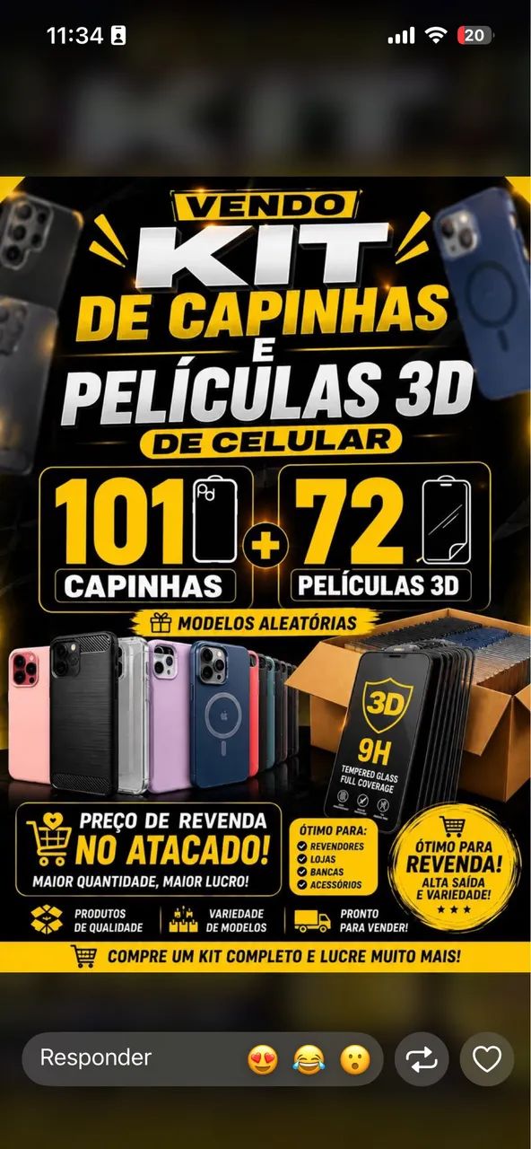 Kit capinhas e películas para revenda 
