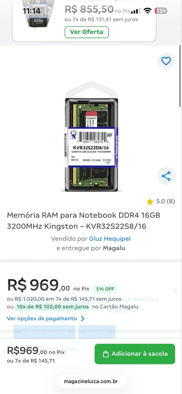 Memória ram de notebook Ddr4 3200 MHz Nova