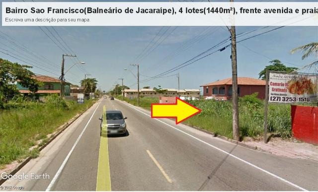 04 Lotes juntos, 360 m² cada, de frente à praia e avenida, no Balneário de Jacaraípe - Foto 2