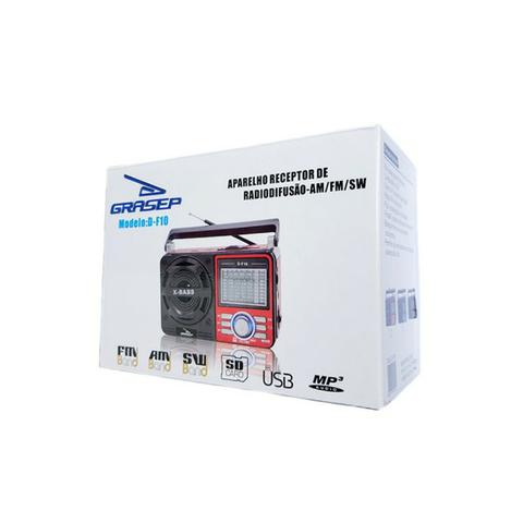 Caixa de Som Portátil D-F10 Grasep Pen Drive Mp3 Radio Am Fm Sw Recarregável Amplificada