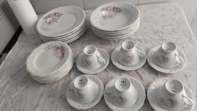 Jogo Jantar Chá e Café 42 Peças Eterna Porcelana Schmidt em