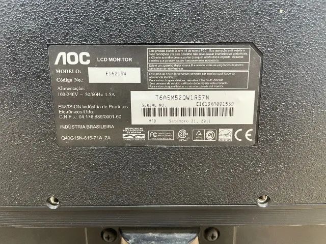 Monitor Aoc Widescreem 15 Polegadas E1621SW Com Defeito64289271745666124