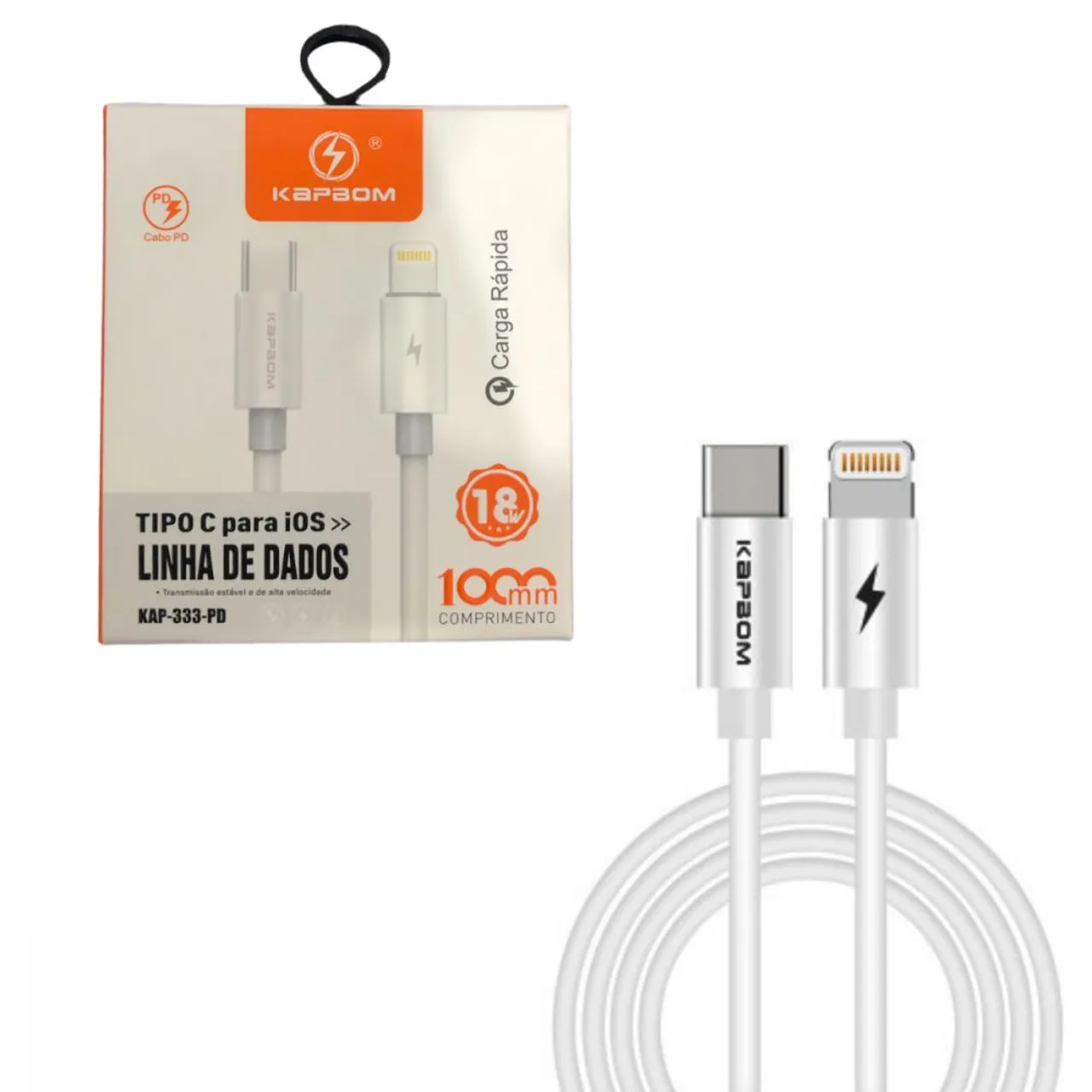 Cabo de dados Lightning IOS Permite carregamento Rápido/TurboTIPO-C 18W de 1 Metro
