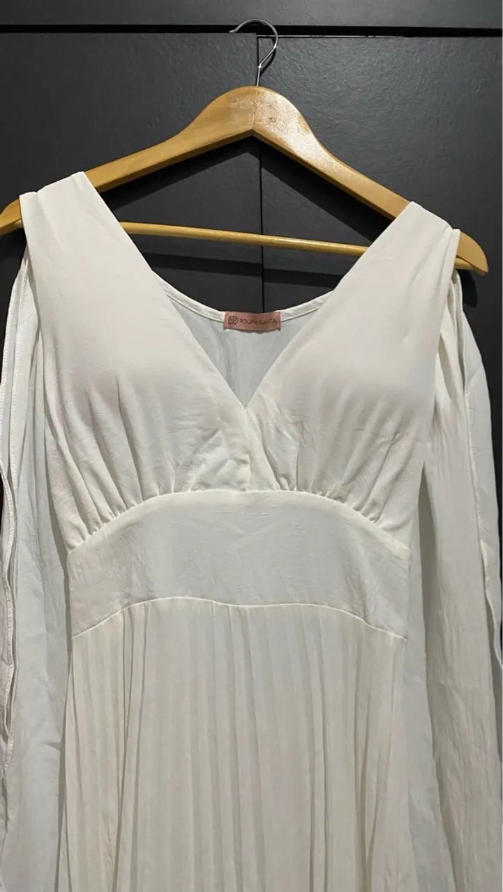 Vestido branco longo para ensaio gestante, pré-wedding, casamento  - Foto 3