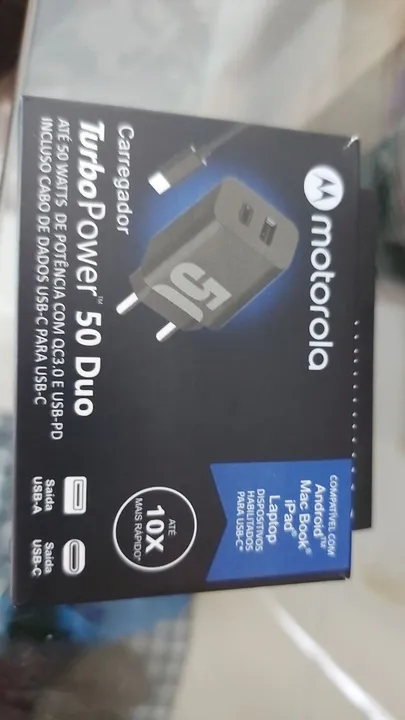 Carregador Turbo Power 50 Duo Motorola - 50W - Novo