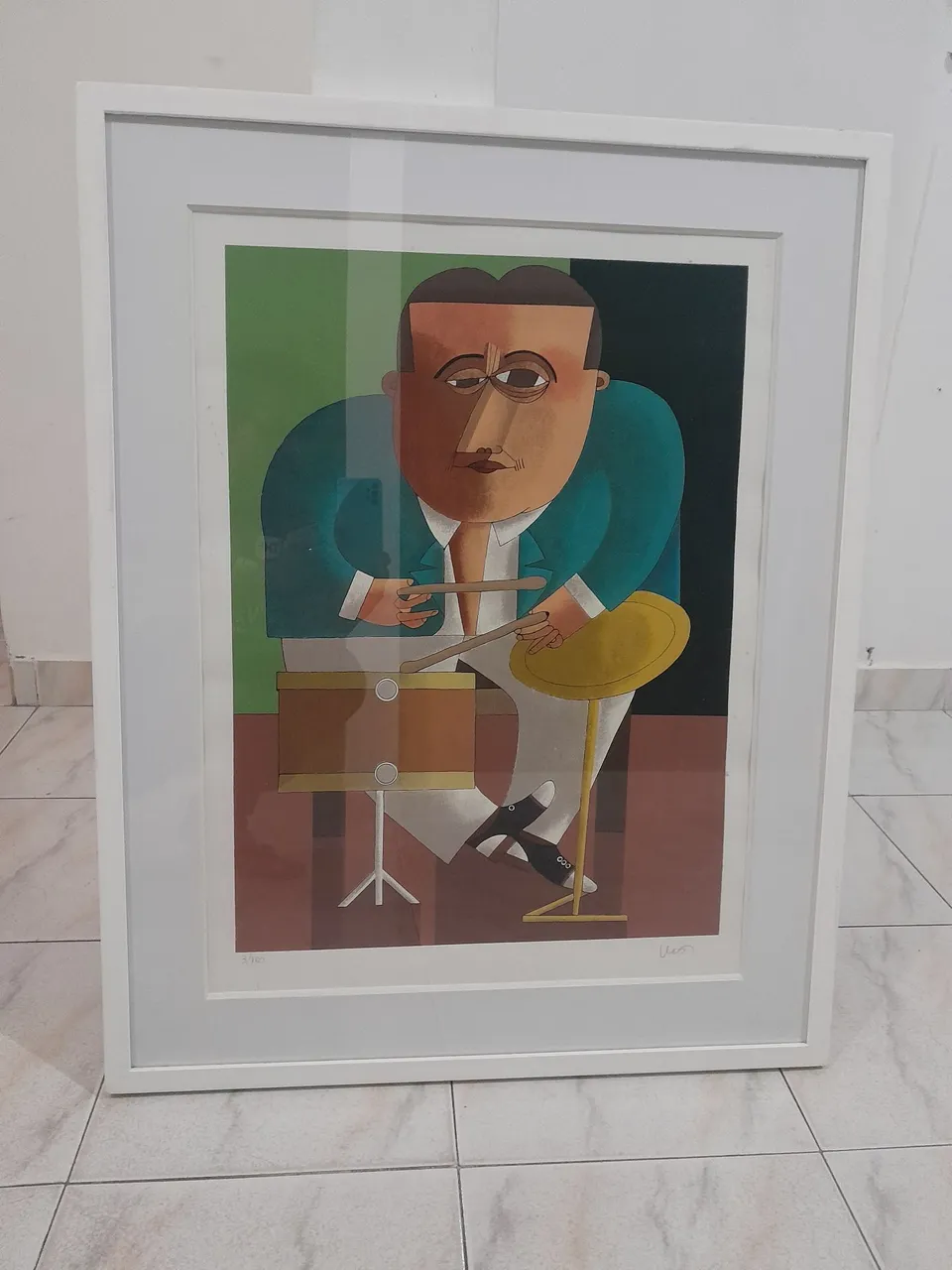 Quadro Decorativo Inos Corradin - Baterista (Estilo Cubista) com assinatura 3/180
