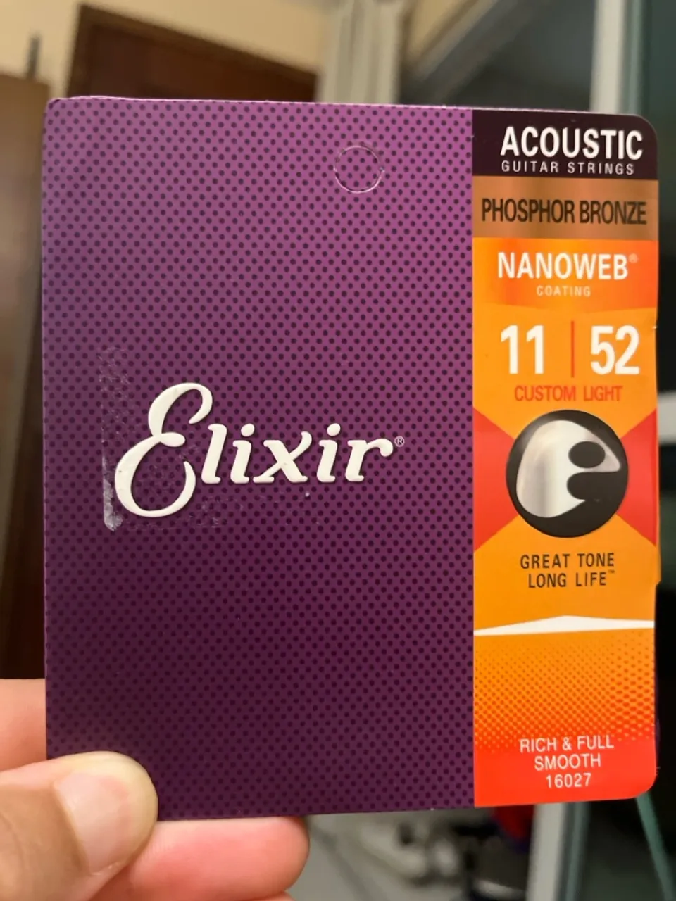 Encordoamento .011 Elixir 16027, para Violão Aço, Custom Light Phosphor Bronze Nanoweb
