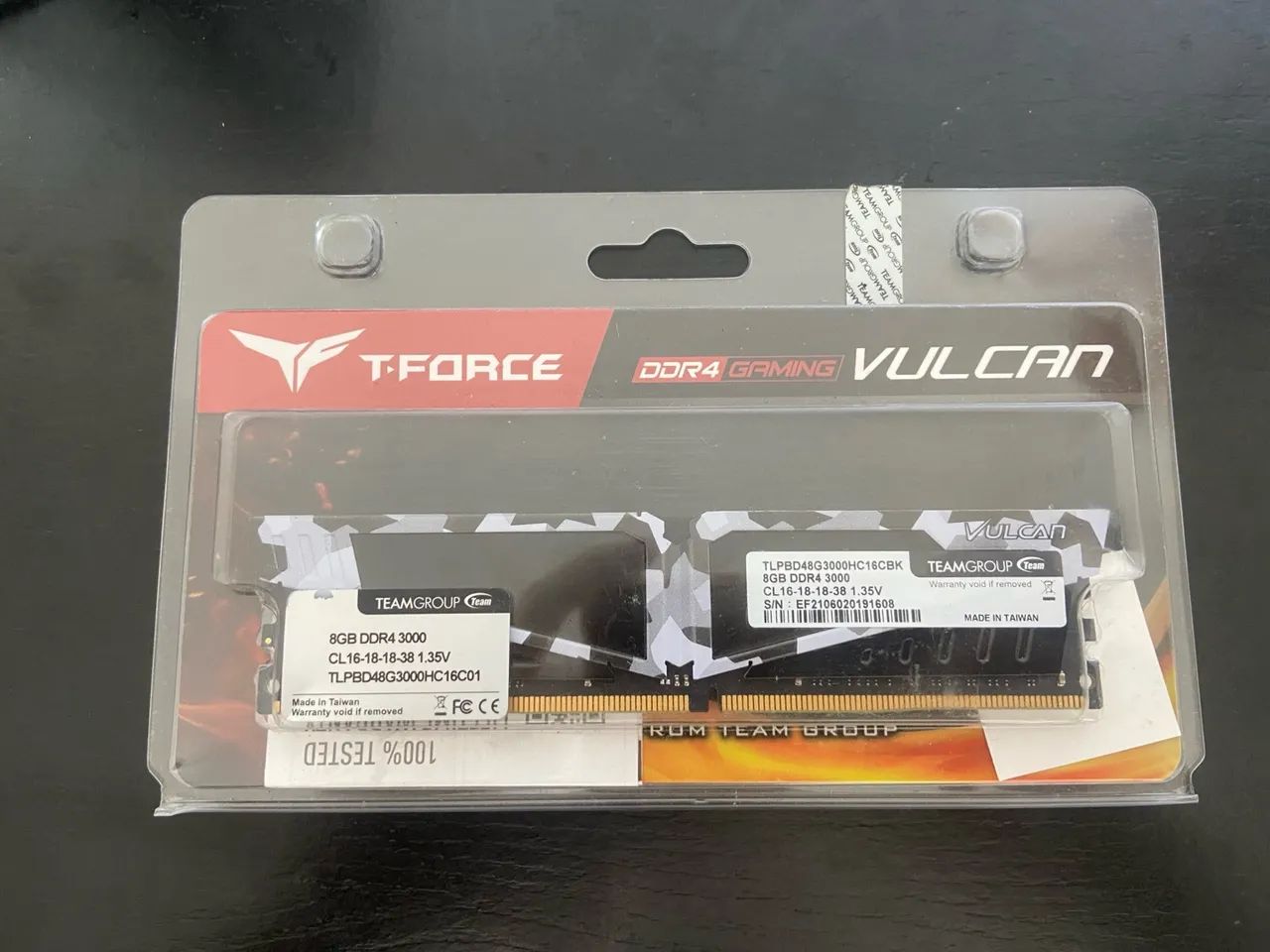 Memória RAM T-Force Vulcan 8GB DDR4 3000MHz