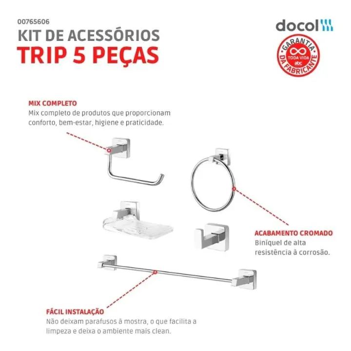 Kit de Acessórios com 5 peças Trip Cromado Docol - Foto 2