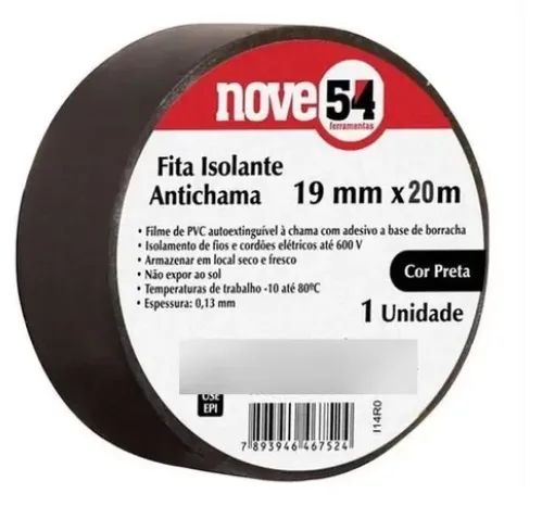 Fita Isolante 19mm X 20m Preta Nove54 