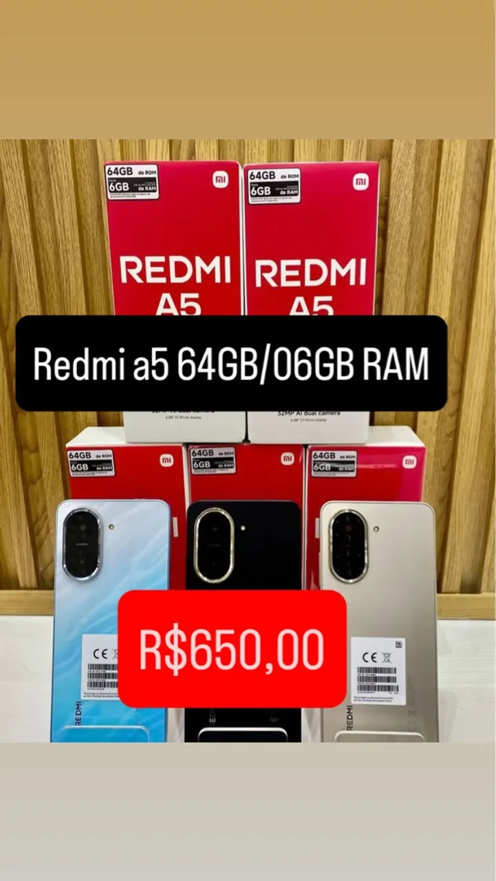 Redmi A5 4G 64GB 06GB RAM Novo Custo Benefício Capa Película Fone + Entrega Grátis