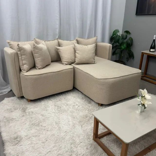Sofá Opel 2 Lugares com Chaise Tecido Linho 180cm- Produto Novo Entrega Rápida
