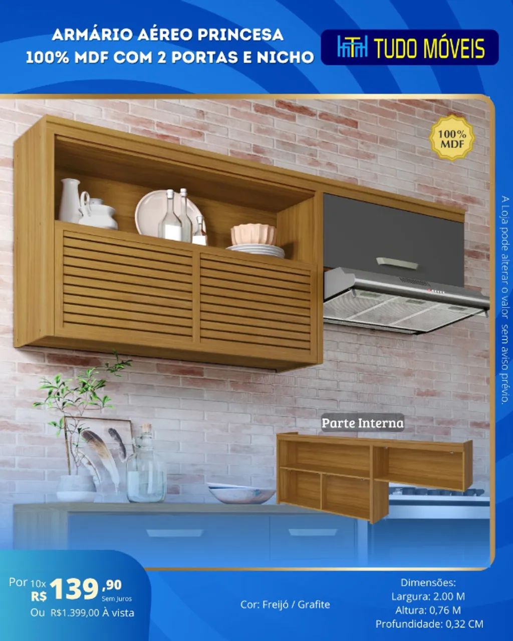 ARMÁRIO AÉREO PRINCESA 100% MDF COM 2 PORTAS E NICHO - Foto 2