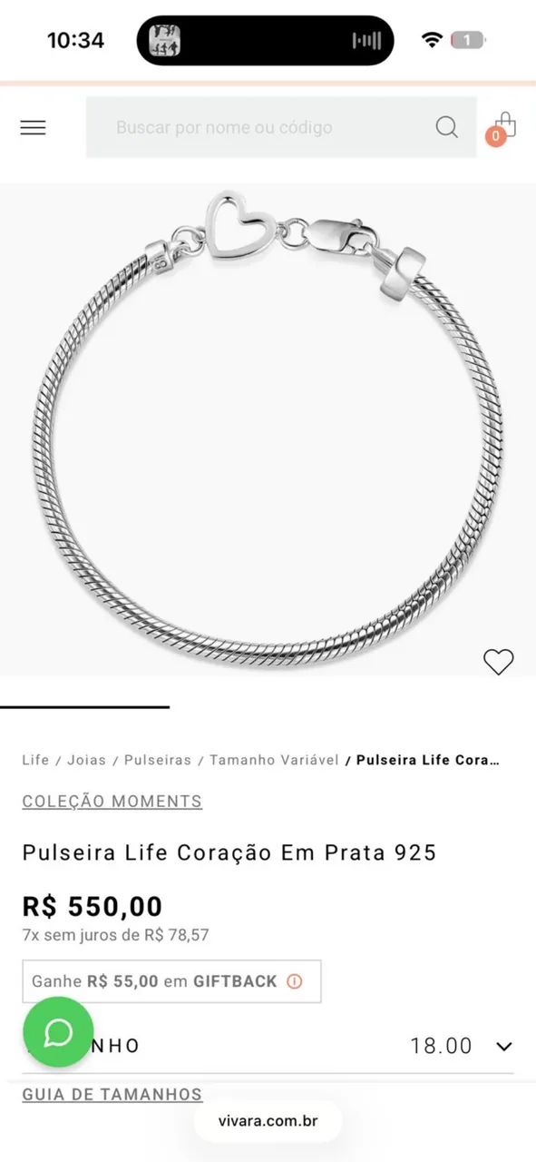 Pulseira Life Coração Prata 925 Vivara - Foto 2