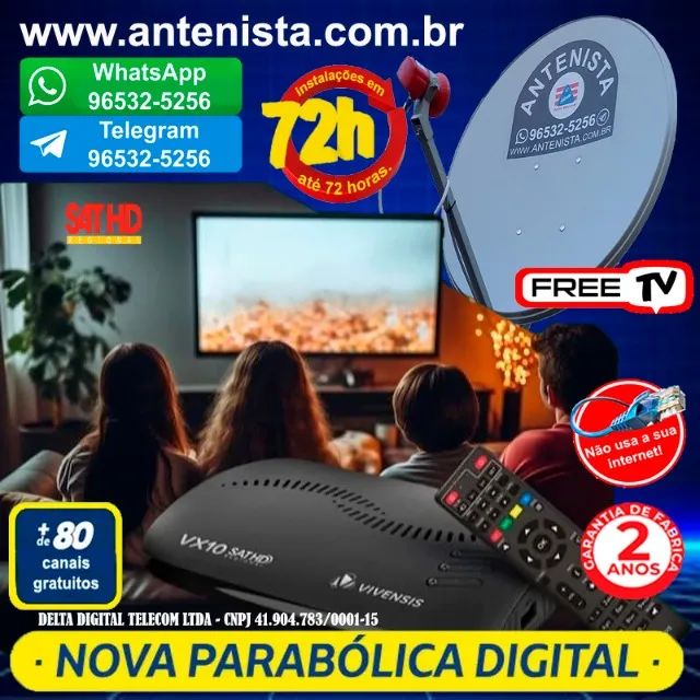 Parabólica Vivensis SATHD Regional instalada em sua casa e com 2 anos de garantia.