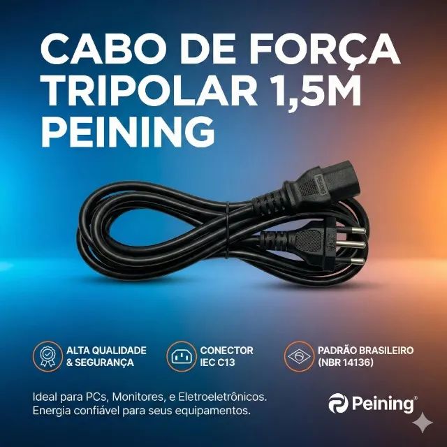 Cabo de força tripolar 1,5m para computador e monitor - Foto 3