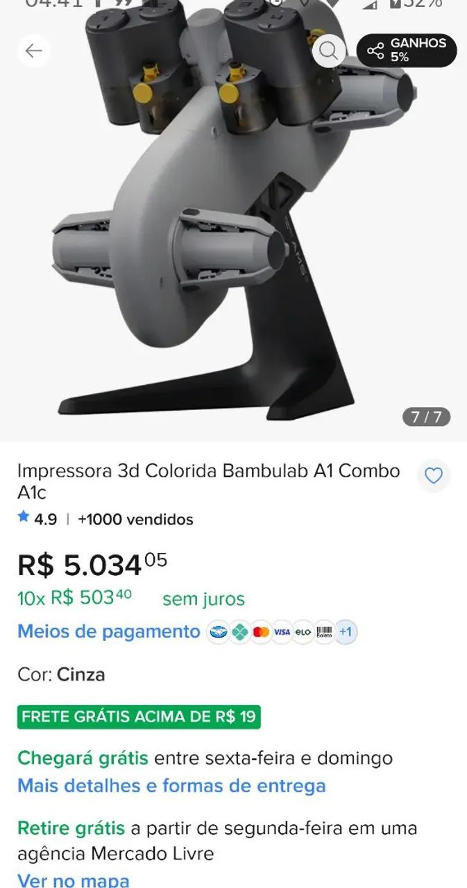 IMPRESSORA 3D BAMBU LAB 1 COM AMS - Foto 5