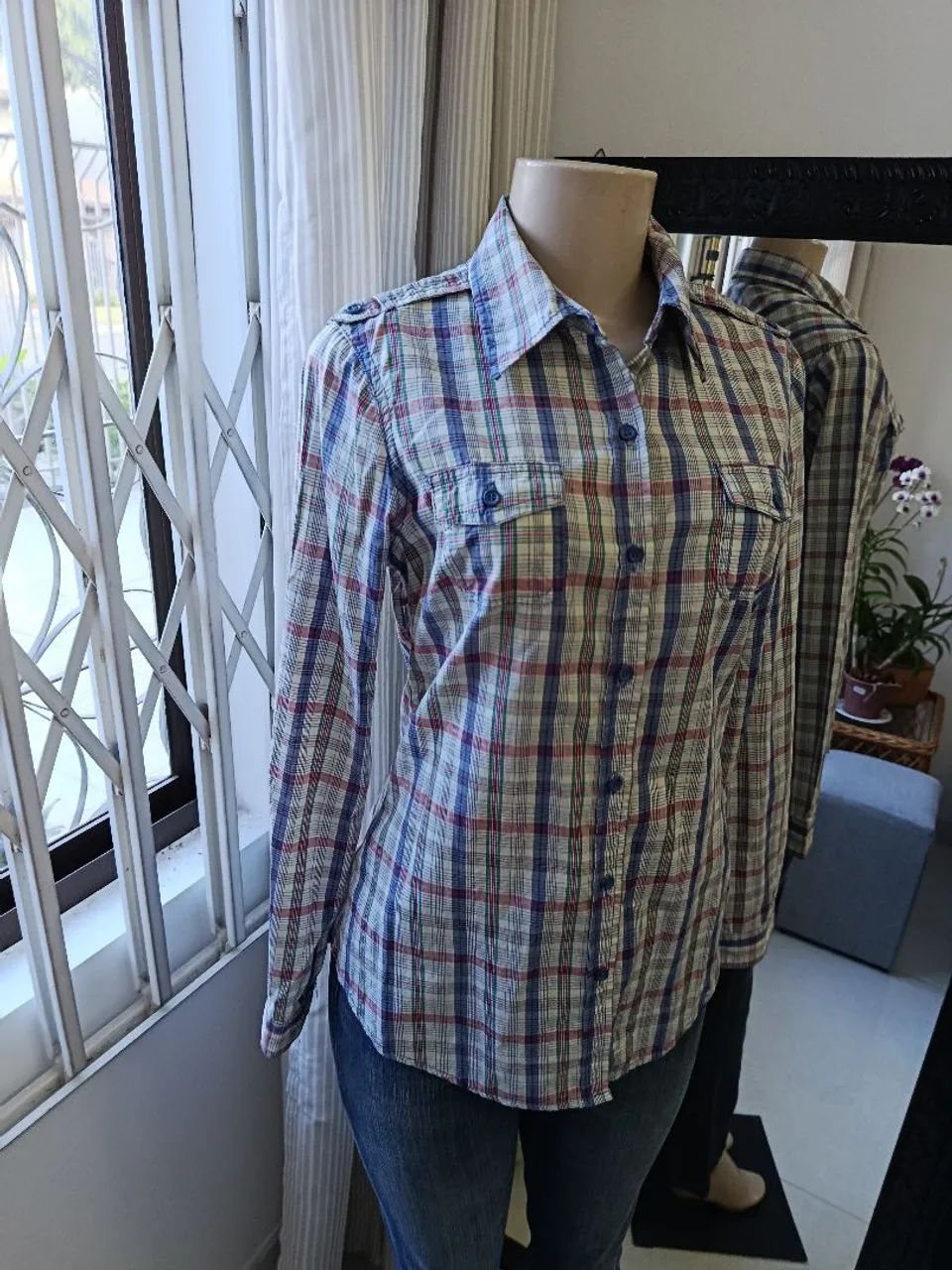 Camisa xadrez 100% algodão 