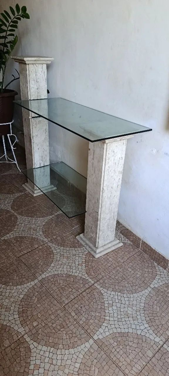 Conjunto Mesa de Jantar de Vidro com Aparador e Base em mármore  - Foto 5