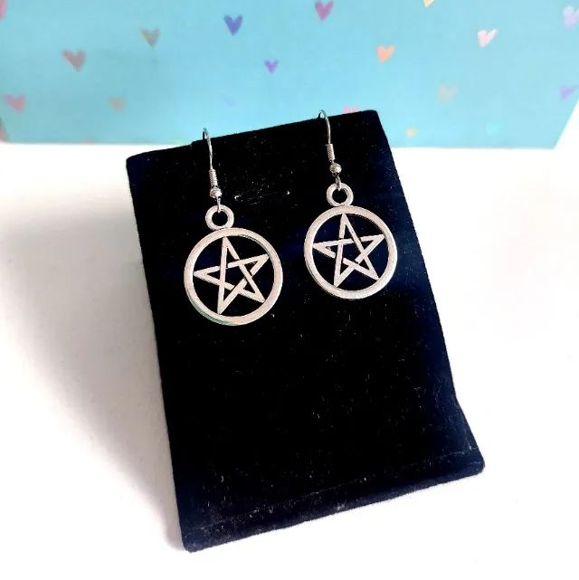 Conjunto Kit Colar e Brincos Pentagrama Wicca Estrela de 5 Pontas Proteção - Foto 5
