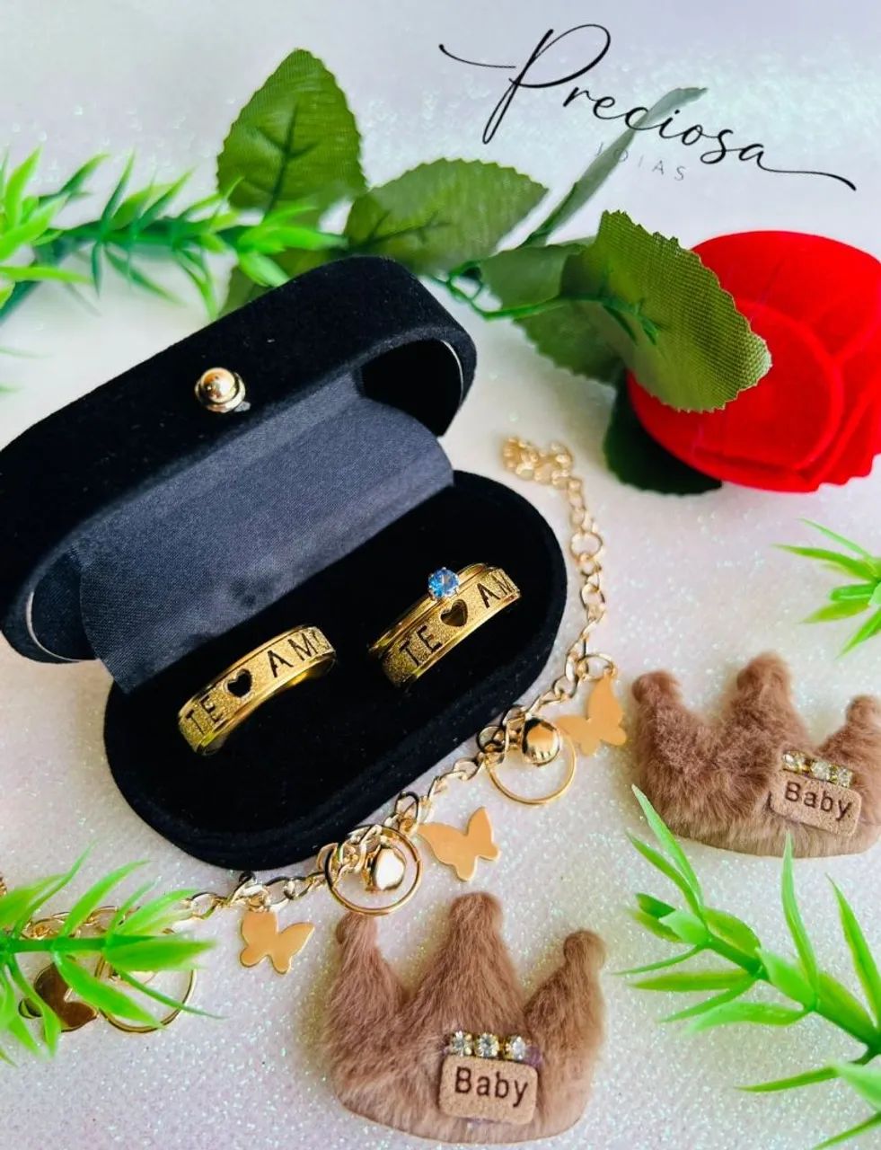 Par de aliança delicadas banhadas a ouro 18k - Foto 3