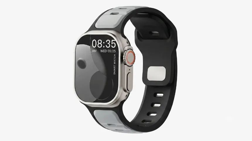Pulseira Silicone Preta/Cinza para Apple Watch 42/44/45/46/49mm Nova