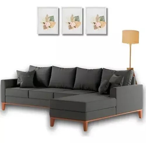 Sofá 4 lugares beny com chaise esquerda ou direito linho cru - Foto 4