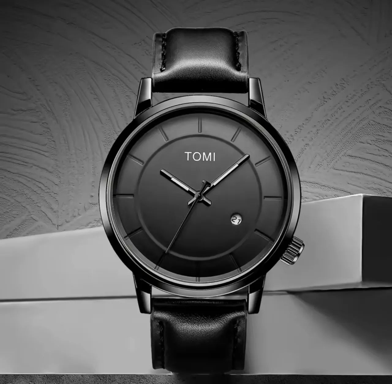 Relógio masculino TOMI original - executivo preto com pulseira de couro