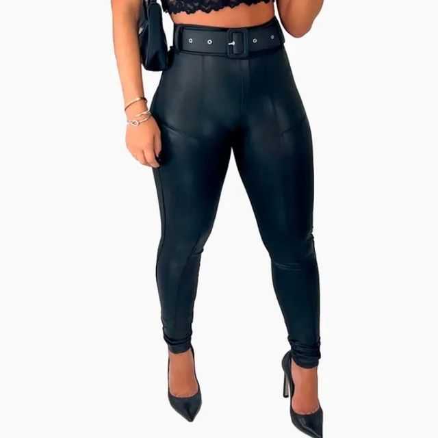 calça legging montaria couro cirre com cinto da moda - Foto 4