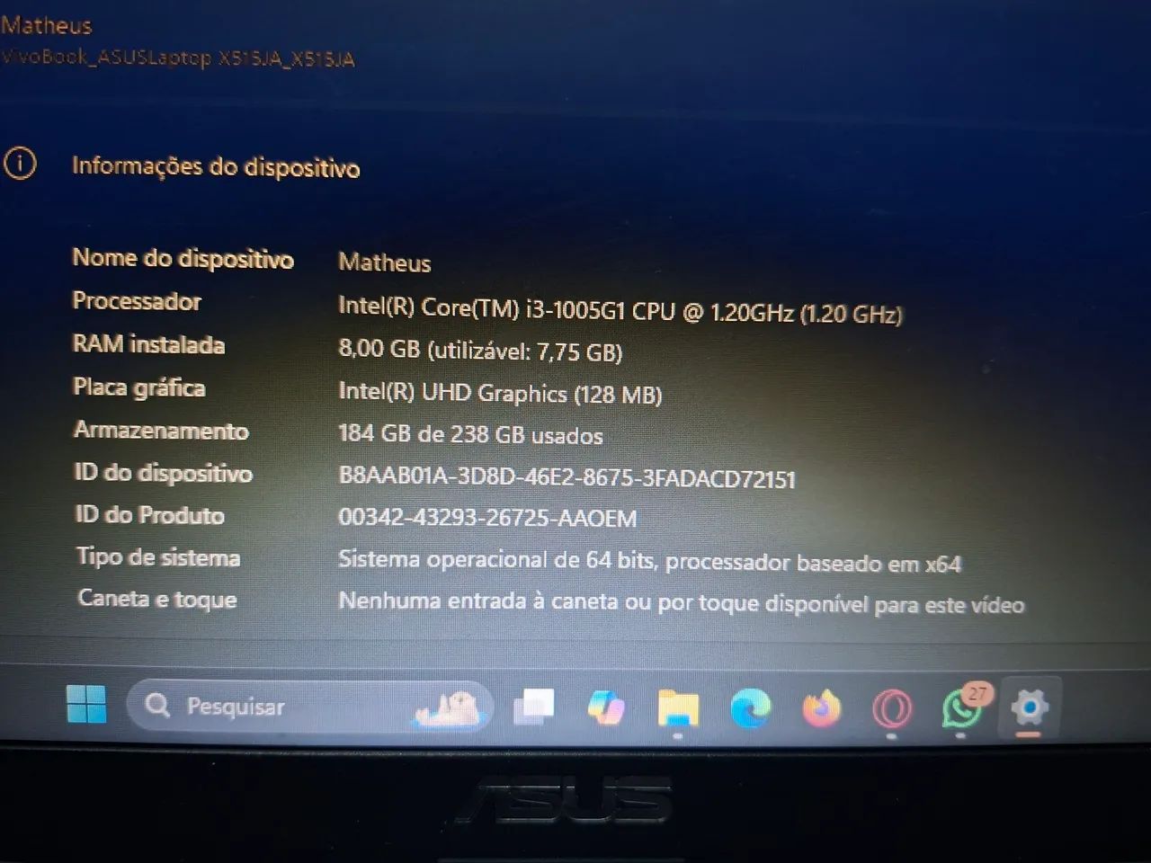 Notebook ASUS, i3 1005G1, 8GB RAM  - Foto 3