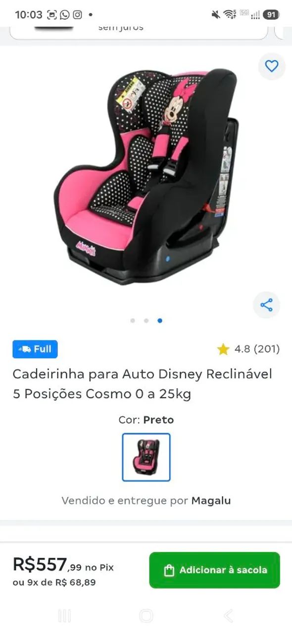 Cadeirinha para Auto Disney Reclinável
