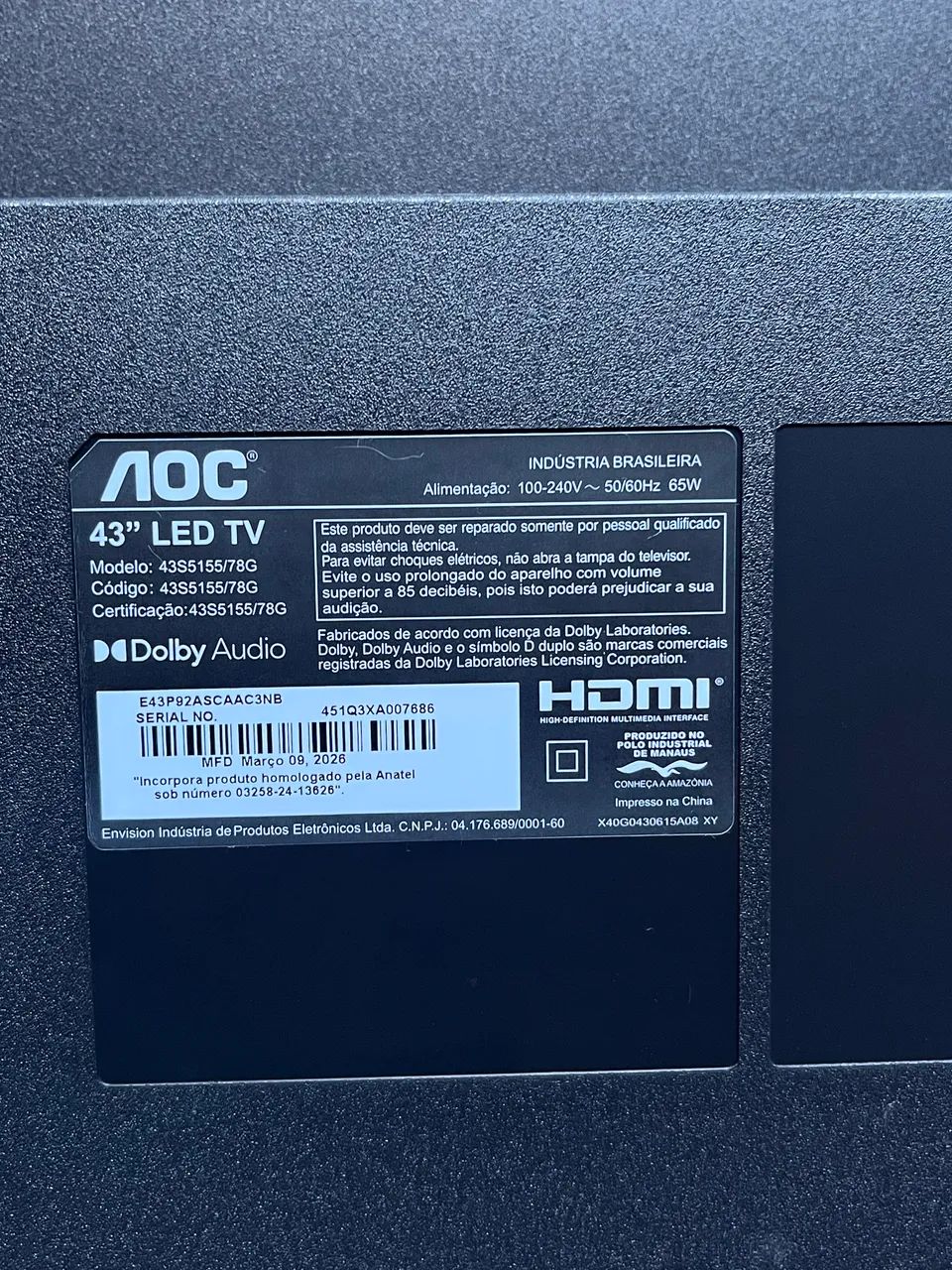 TV AOC 43 para retirada de peças - Apenas 10 dias de uso - Tela quebrada - Foto 3
