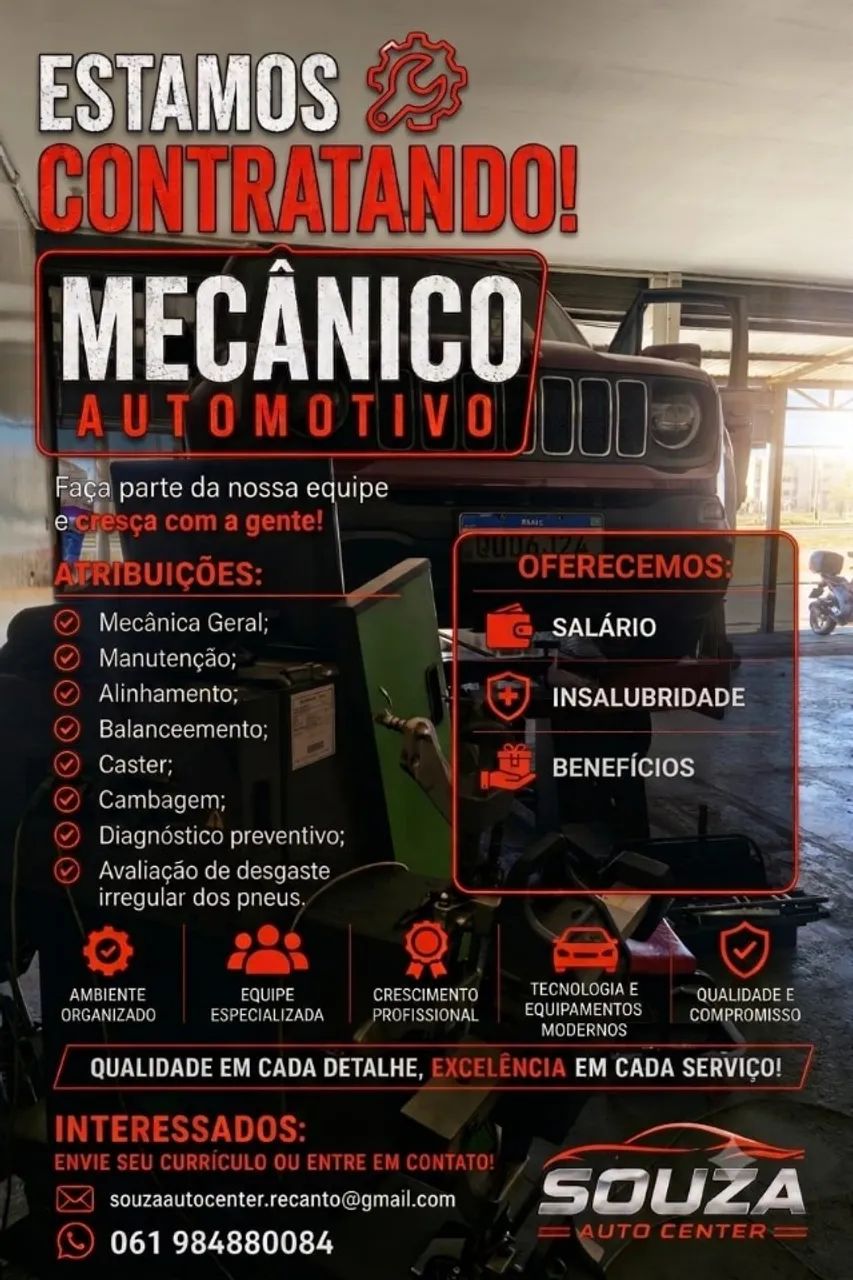 VAGA PARA MECÂNICO AUTOMOTIVO - SOUZA AUTO CENTER