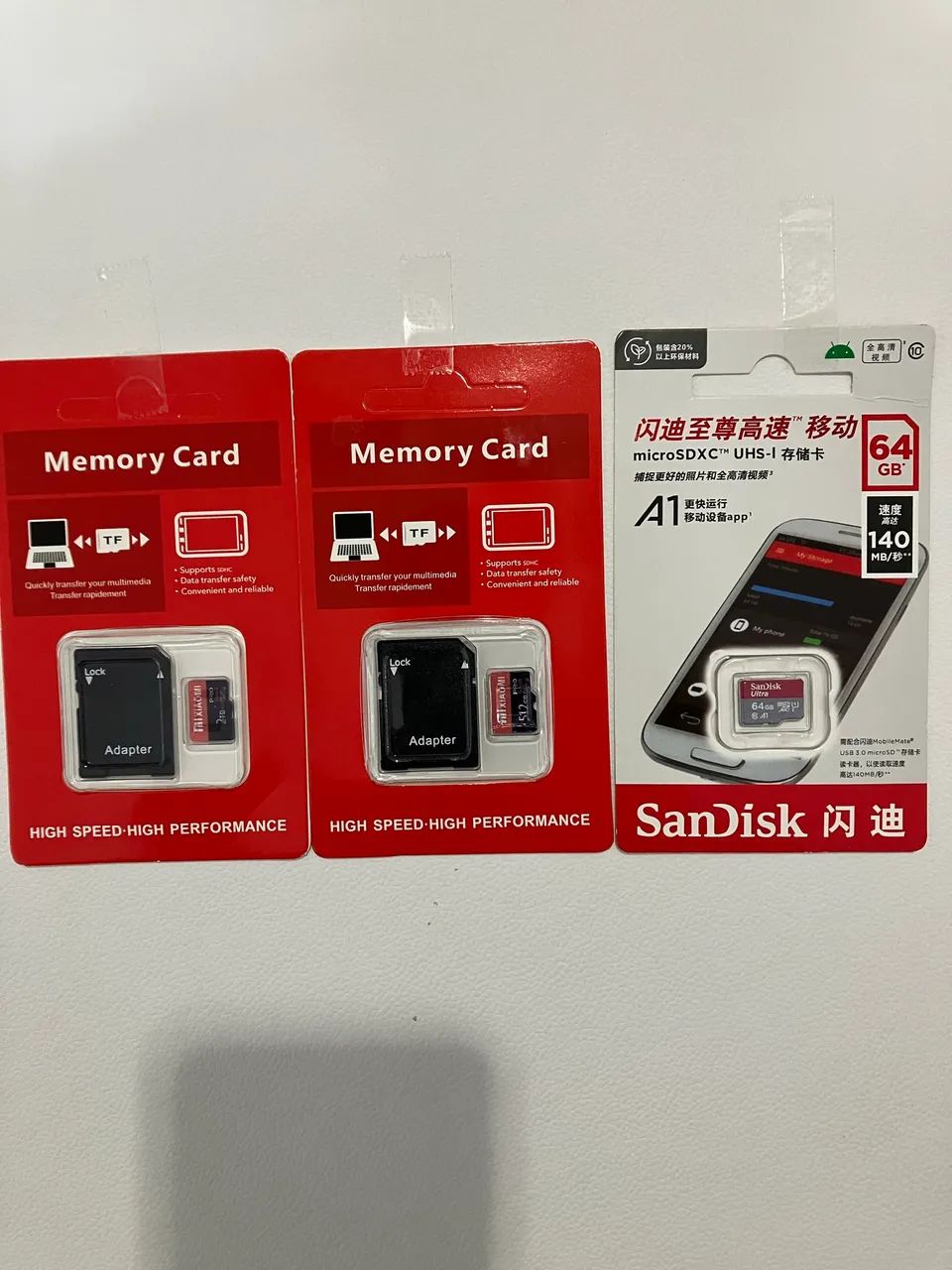 Cartão Memória Mi Xiaomi com adaptador SD  1 de 2tb 1 de 512gb e 1 SanDisk 64 gb 
