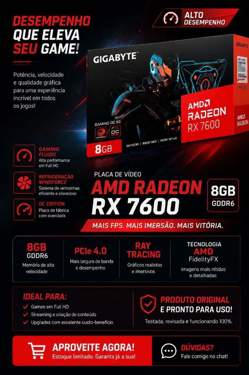 Rx 7600 Nova na caixa 