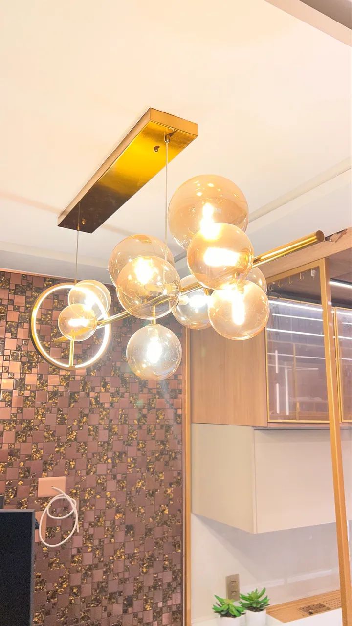 LUSTRE BOLHAS GOLD + ARO LED 