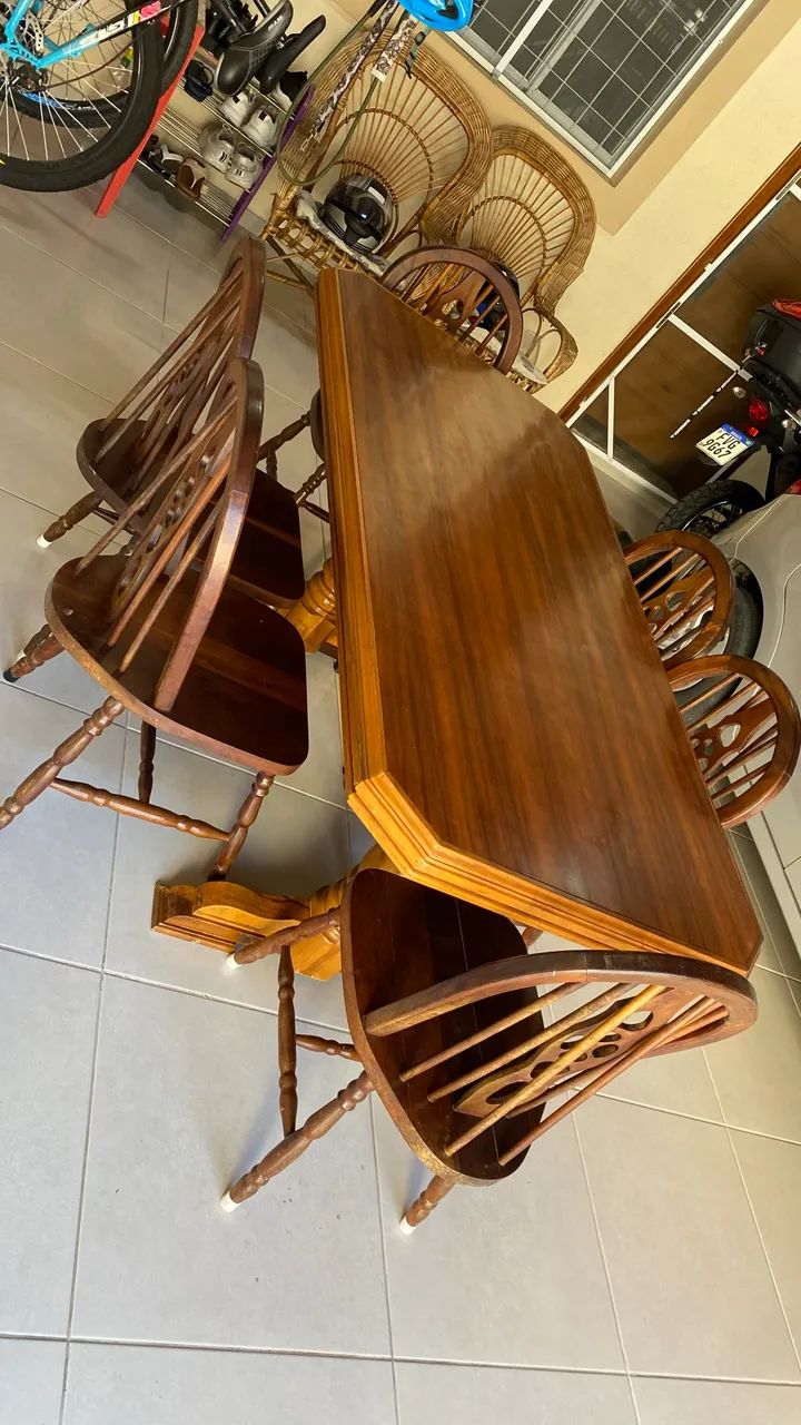 Conjunto de Mesa Rústica Antiga com 06 Cadeiras em Madeira Maciça  - Foto 4