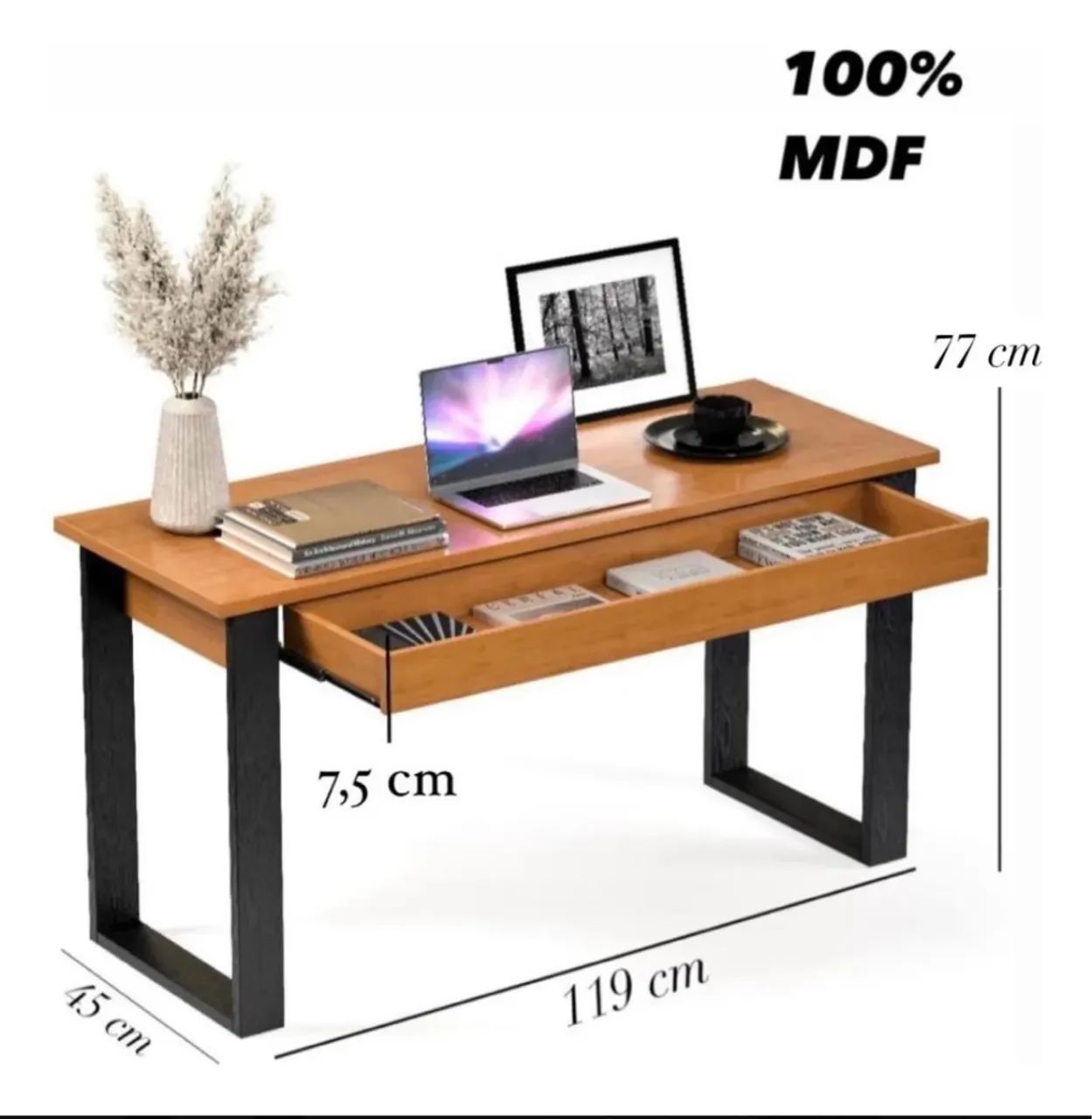 Mesa para Escritório Industrial com Gaveta Nature e Preto M Casa Moveis - Foto 4