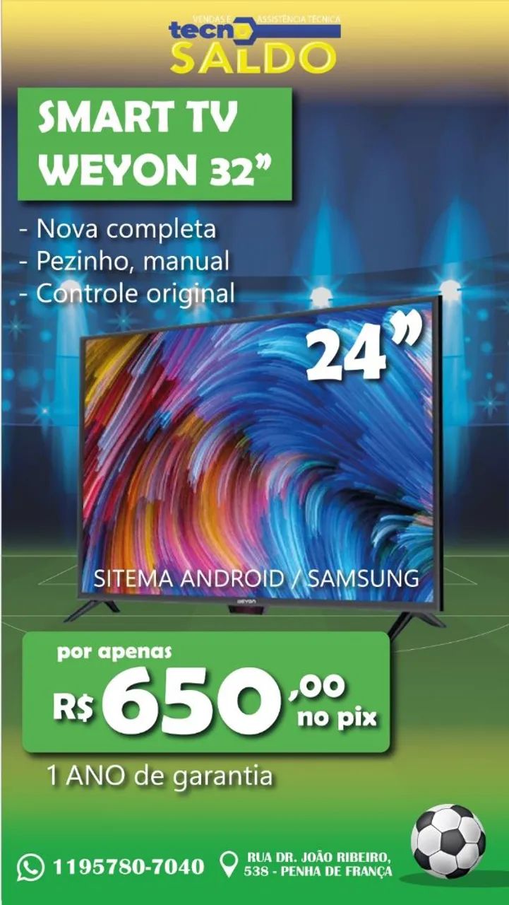 SMART TV 24" WEYON 1 ANO DE GARANTIA  - Foto 2