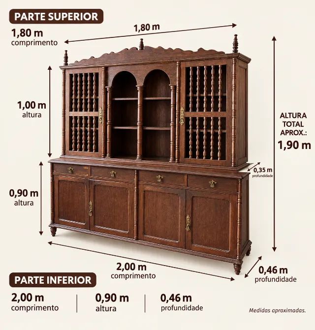Cristaleira com Buffet de Madeira - Estilo Clássico e Espaçosa