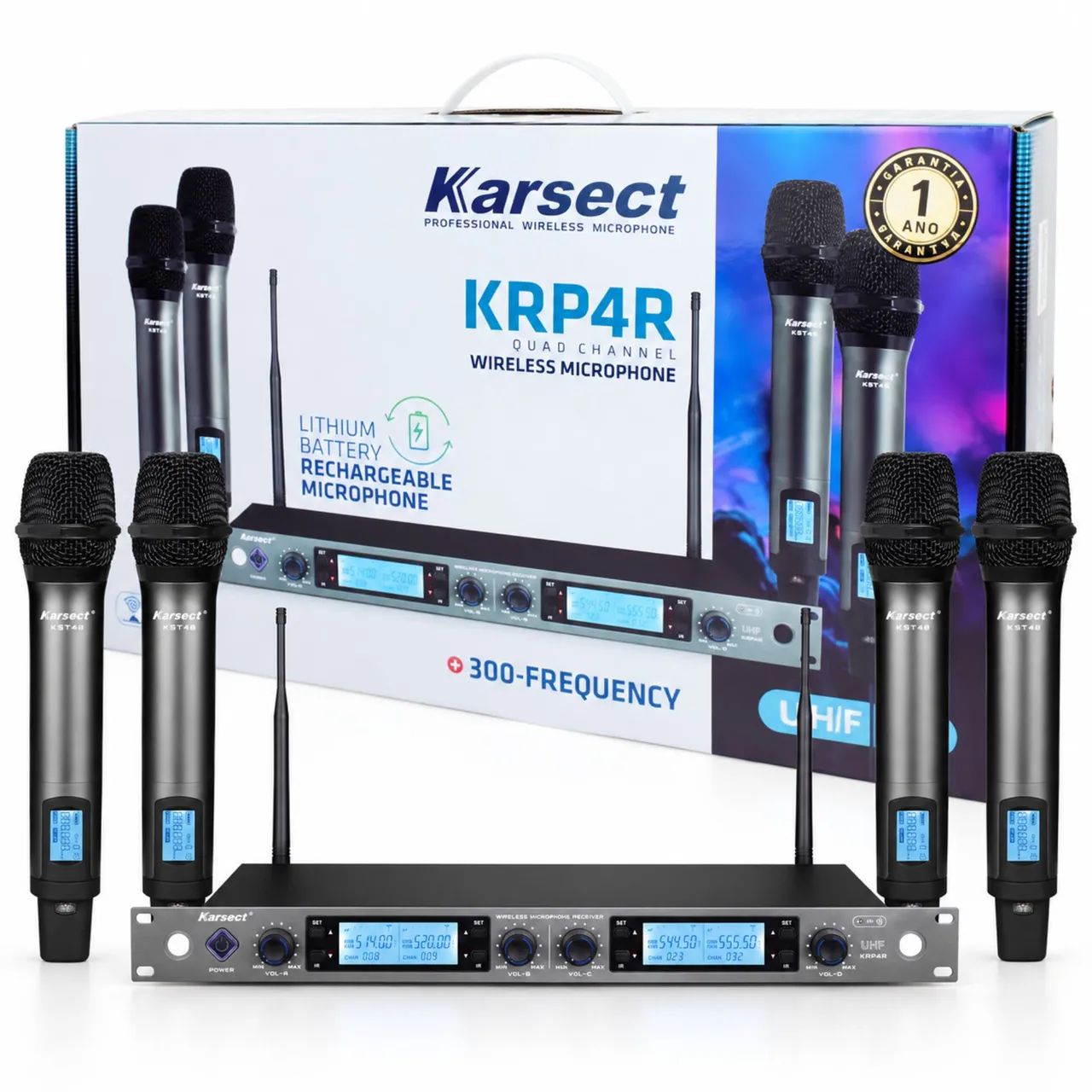 Microfone Sem Fio Quadruplo de Mão Rack Karsect KRP4R - Foto 3