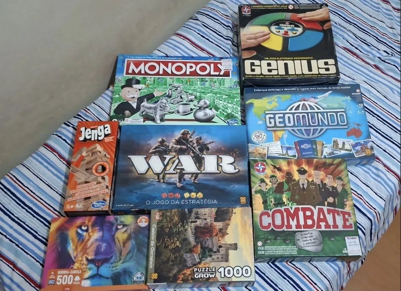 Lote de Jogos de Tabuleiro Clássicos e Quebra-Cabeças 