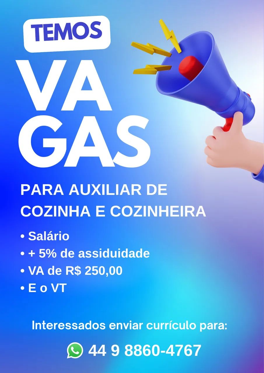 Vaga de emprego para cozinheira e/ou auxiliar 