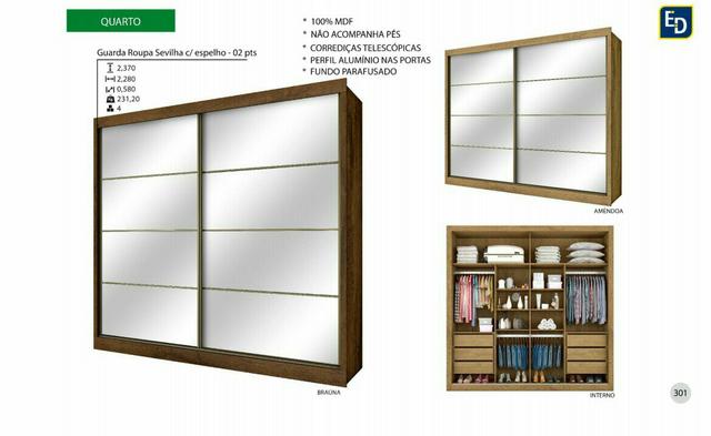 Guarda Roupa Sevilla 100% MDF com espelho