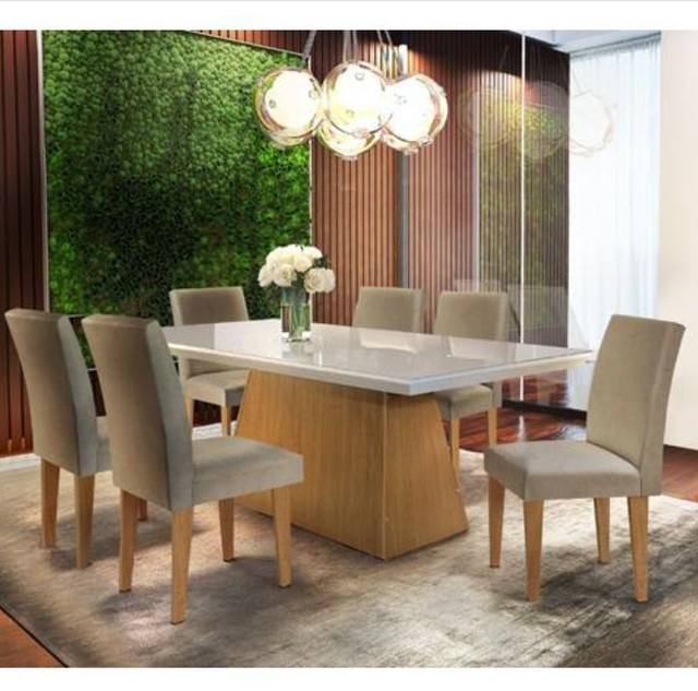 Sala mesa jantar 6 cadeiras tampo de vidro