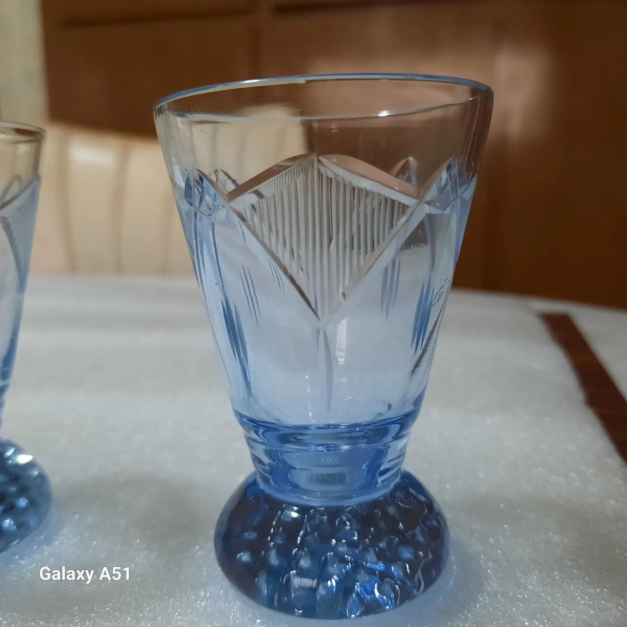 Jogo 8 copos Cristal Azul lapidados p/ Drinks e licor. Antigo.   - Foto 5