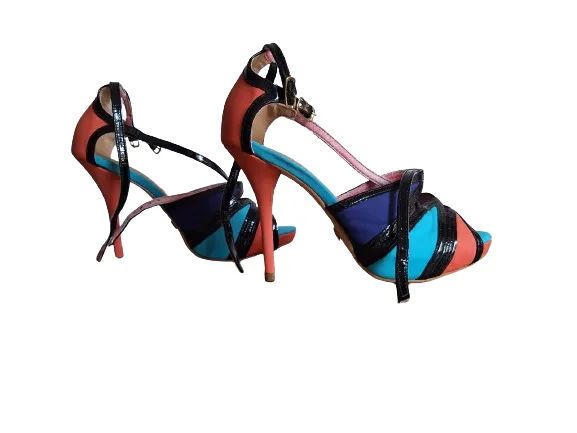 Salto Viamarte Multicolor Laranja E Azul - Foto 4